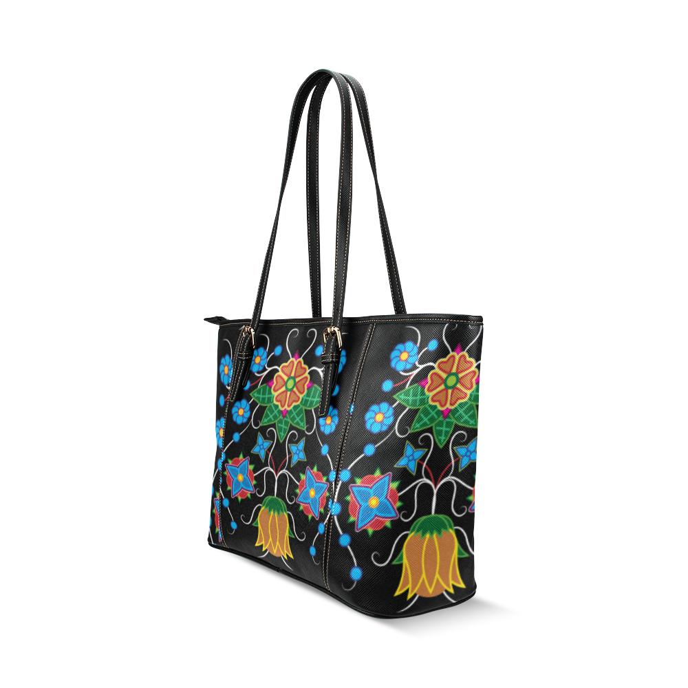 Floral Beadwork Four Mothers Leather Tote Bag/Large (Model 1640) Leather Tote Bag (1640) e-joyer