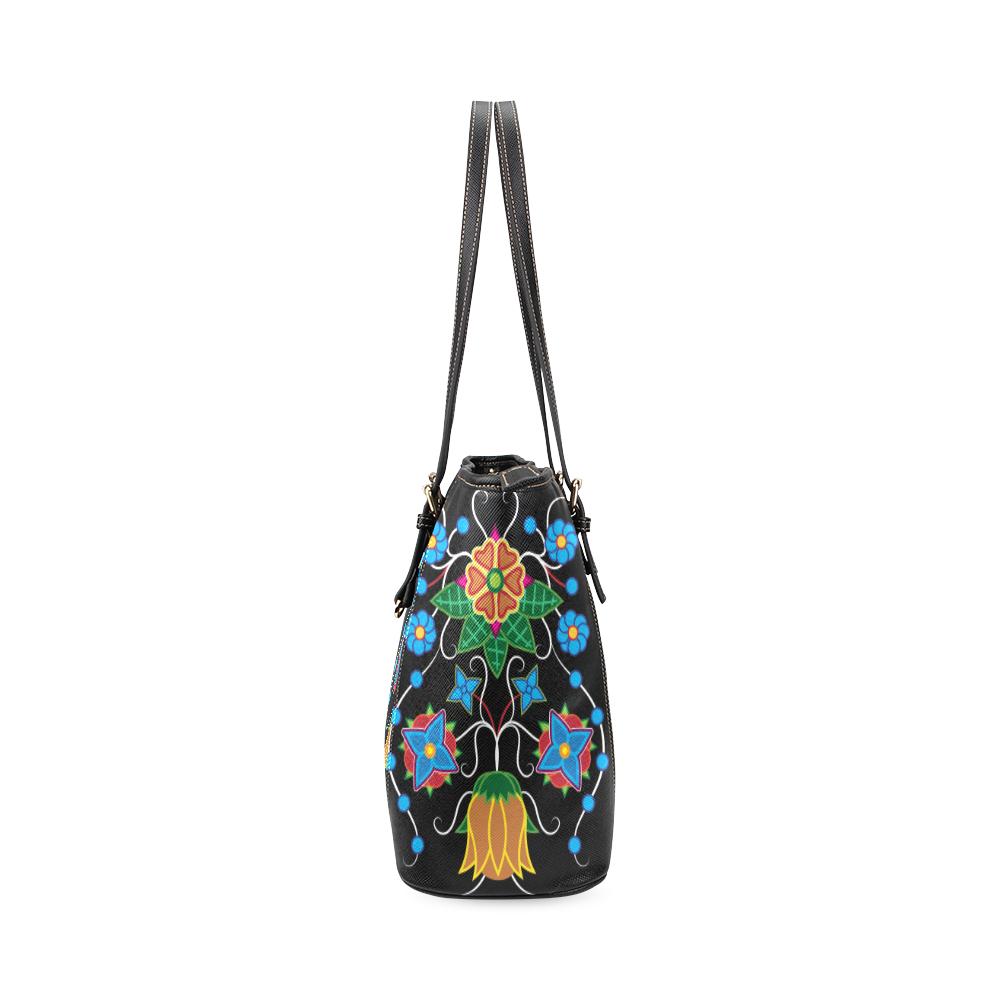 Floral Beadwork Four Mothers Leather Tote Bag/Large (Model 1640) Leather Tote Bag (1640) e-joyer