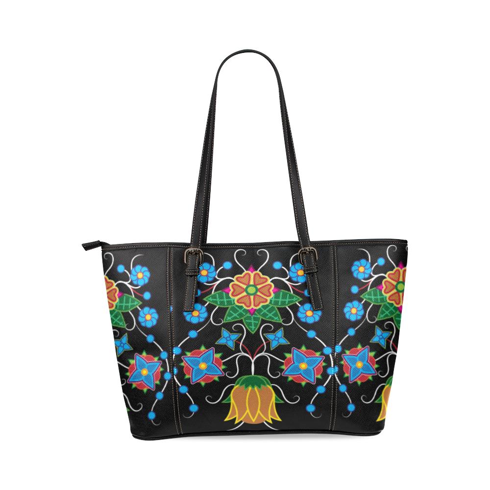 Floral Beadwork Four Mothers Leather Tote Bag/Large (Model 1640) Leather Tote Bag (1640) e-joyer