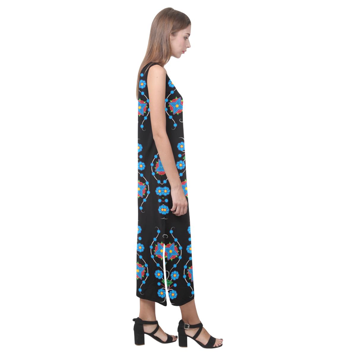 Floral Beadwork Four Mothers Phaedra Sleeveless Open Fork Long Dress (Model D08) Phaedra Sleeveless Open Fork Long Dress (D08) e-joyer