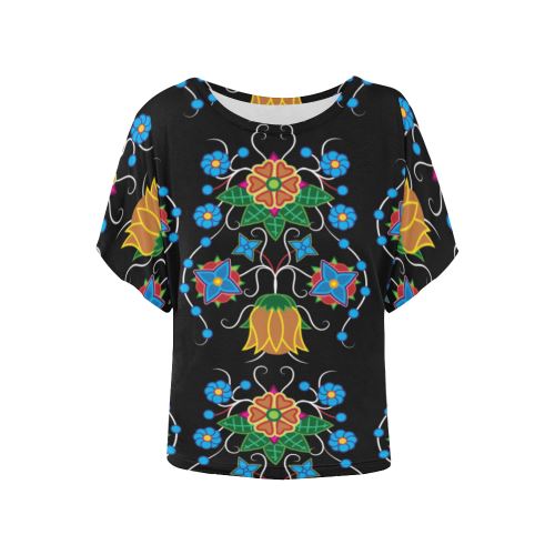 Floral Beadwork Four Mothers Women's Batwing-Sleeved Blouse T shirt (Model T44) Women's Batwing-Sleeved Blouse T shirt (T44) e-joyer