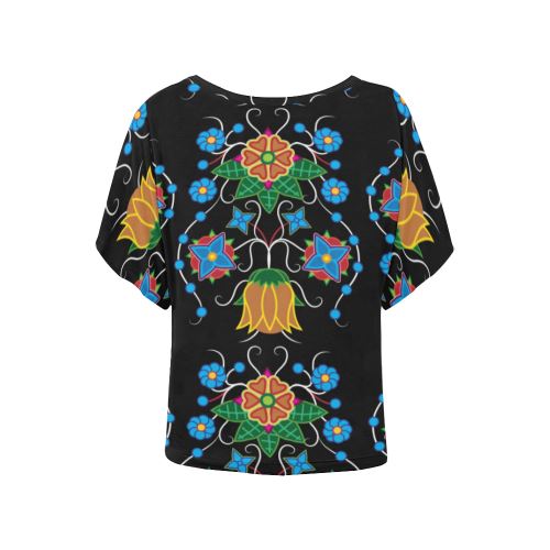 Floral Beadwork Four Mothers Women's Batwing-Sleeved Blouse T shirt (Model T44) Women's Batwing-Sleeved Blouse T shirt (T44) e-joyer