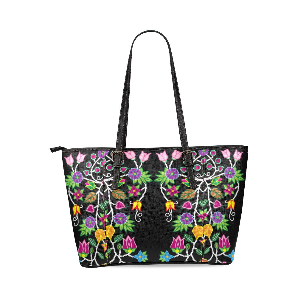 Floral Beadwork Leather Tote Bag/Large (Model 1640) Leather Tote Bag (1640) e-joyer