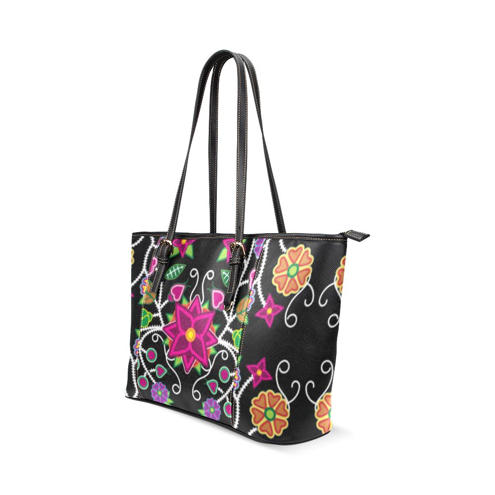 Floral Beadwork Leather Tote Bag/Large (Model 1640) Leather Tote Bag (1640) e-joyer