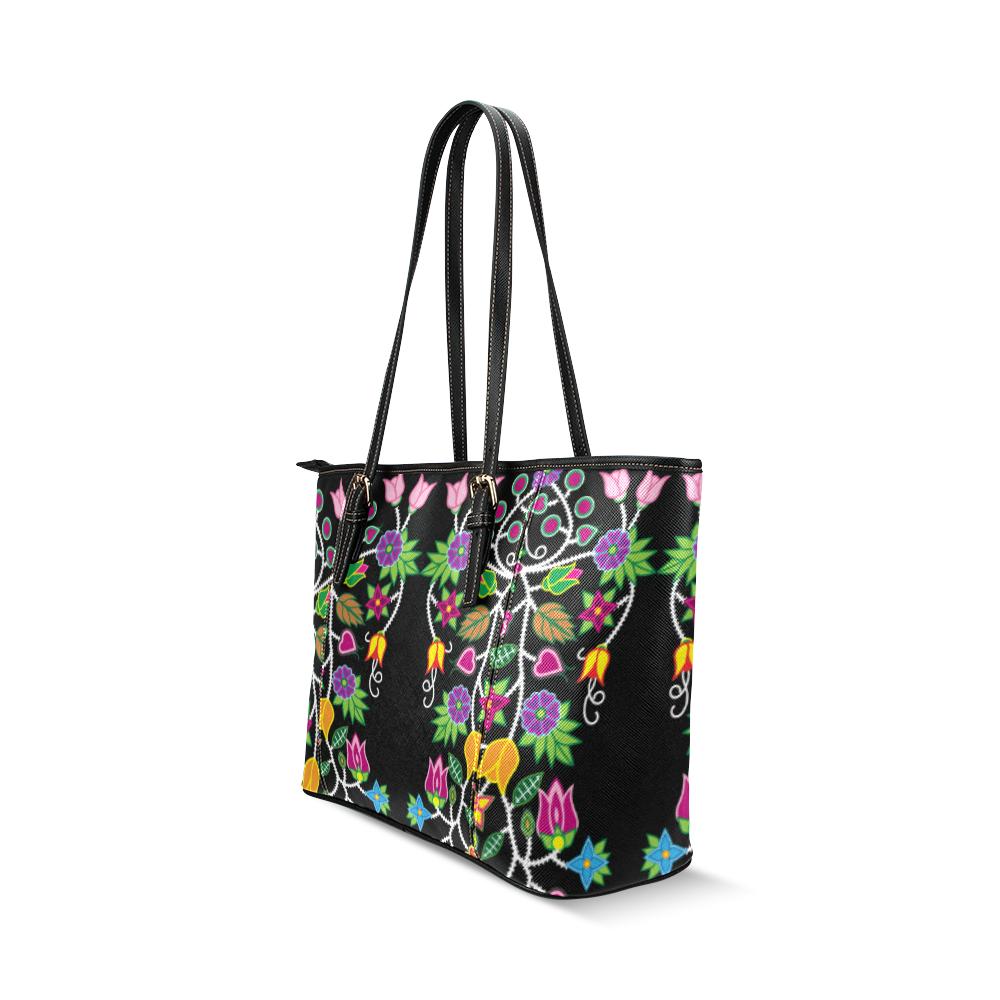 Floral Beadwork Leather Tote Bag/Large (Model 1640) Leather Tote Bag (1640) e-joyer
