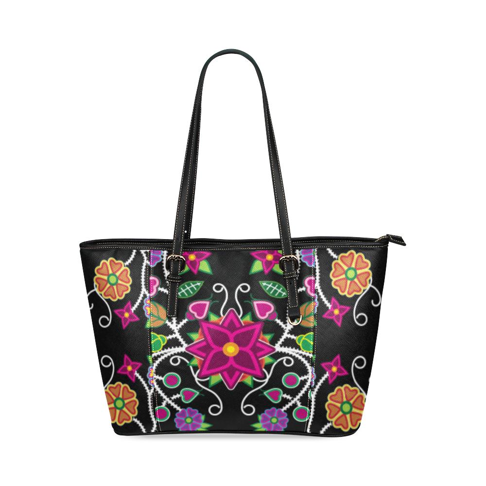 Floral Beadwork Leather Tote Bag/Large (Model 1640) Leather Tote Bag (1640) e-joyer