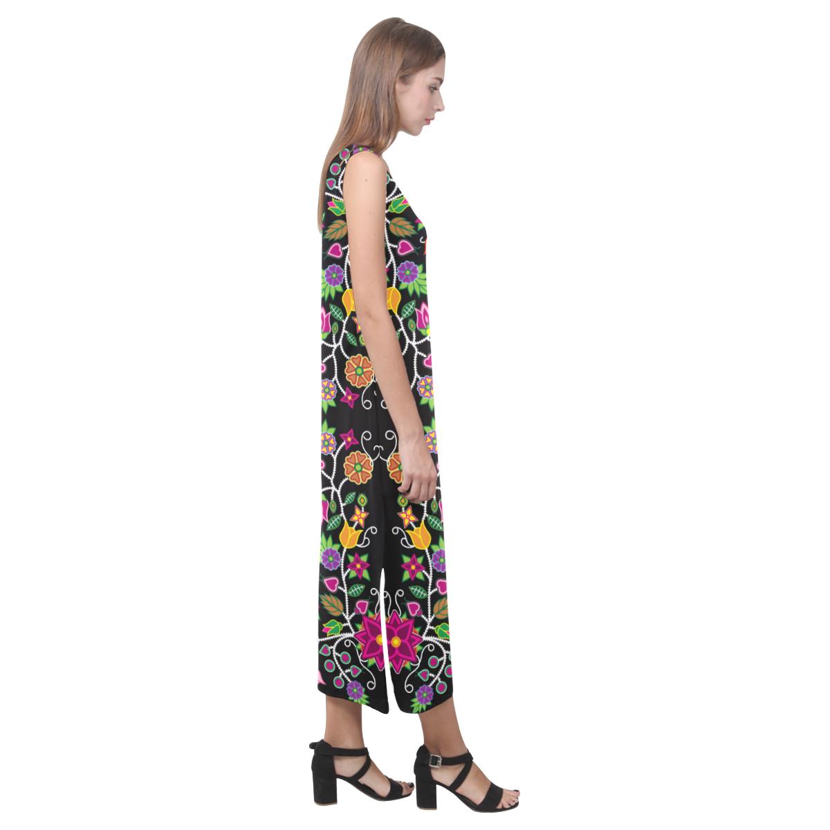 Floral Beadwork Phaedra Sleeveless Open Fork Long Dress (Model D08) Phaedra Sleeveless Open Fork Long Dress (D08) e-joyer