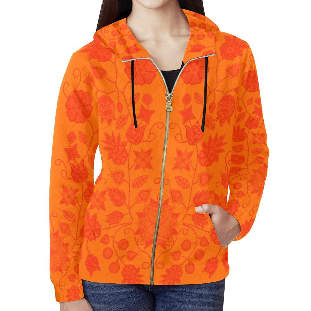 Floral Beadwork Real Orange A feather for each All Over Print Full Zip Hoodie for Women (Model H14) All Over Print Full Zip Hoodie for Women (H14) e-joyer