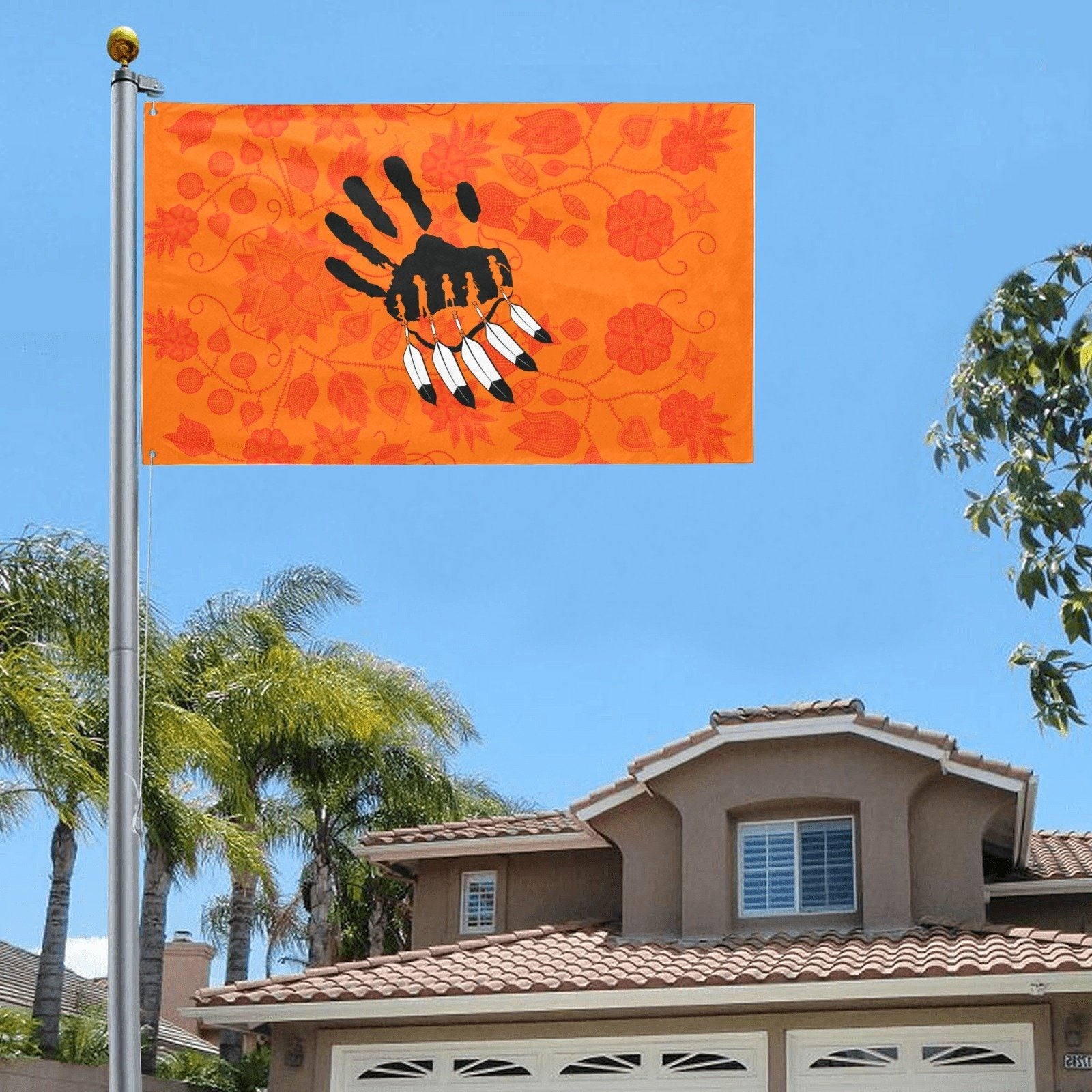 Floral Beadwork Real Orange A feather for each Garden Flag 59"x35" Garden Flag 59"x35" e-joyer