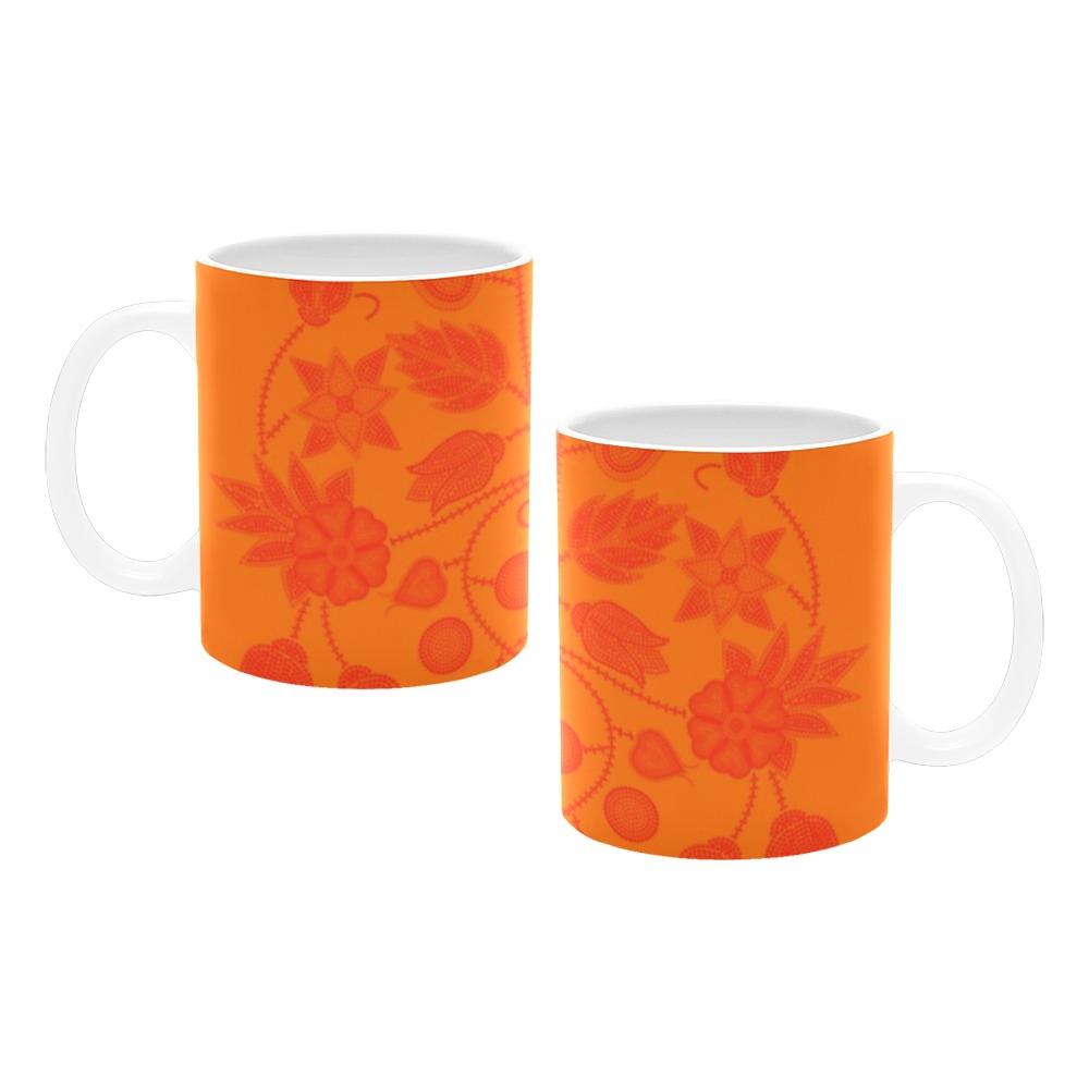 Floral Beadwork Real Orange A feather for each White Mug(11OZ) White Mug e-joyer