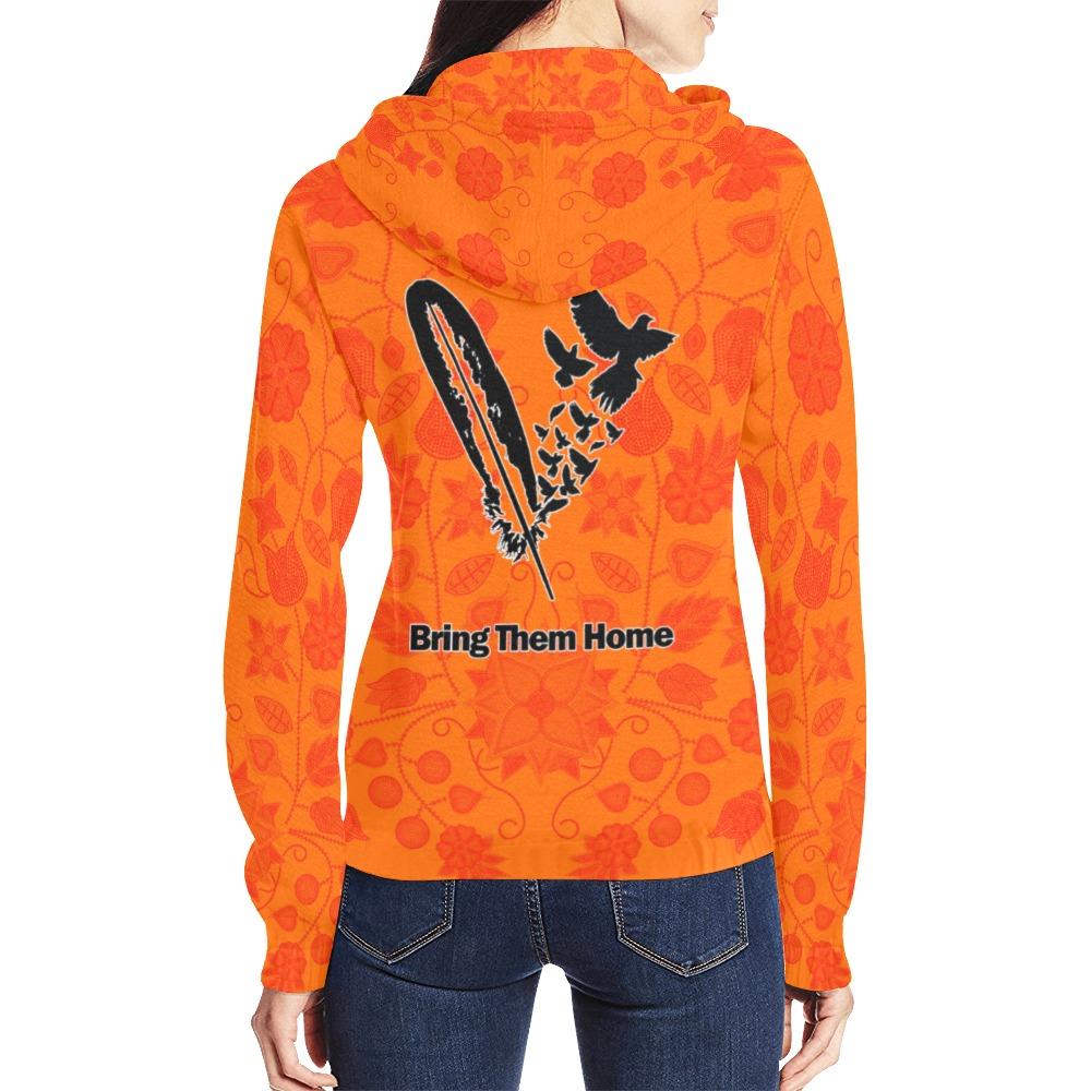 Floral Beadwork Real Orange Bring Them Home All Over Print Full Zip Hoodie for Women (Model H14) All Over Print Full Zip Hoodie for Women (H14) e-joyer