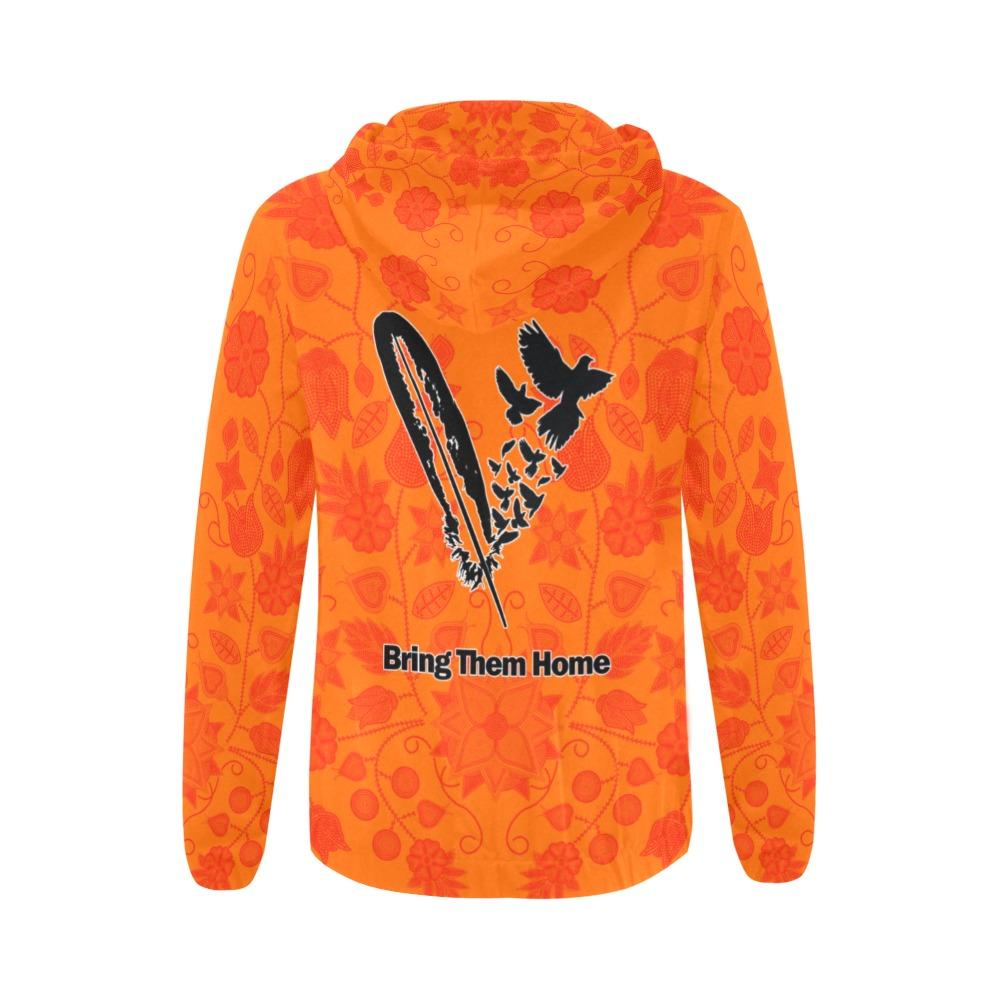 Floral Beadwork Real Orange Bring Them Home All Over Print Full Zip Hoodie for Women (Model H14) All Over Print Full Zip Hoodie for Women (H14) e-joyer
