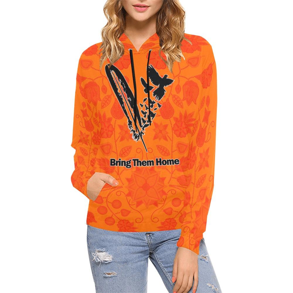 Floral Beadwork Real Orange Bring Them Home All Over Print Hoodie for Women (USA Size) (Model H13) All Over Print Hoodie for Women (H13) e-joyer