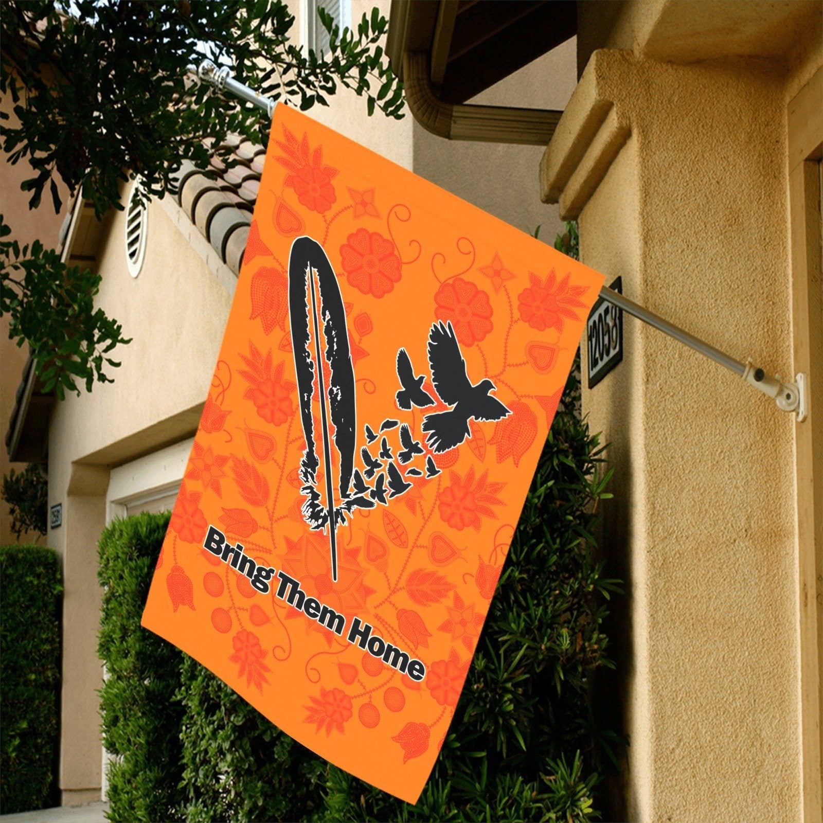 Floral Beadwork Real Orange - Bring Them Home Feather with Doves Garden Flag 36''x60'' (Two Sides Printing) Garden Flag 36‘’x60‘’ (Two Sides) e-joyer