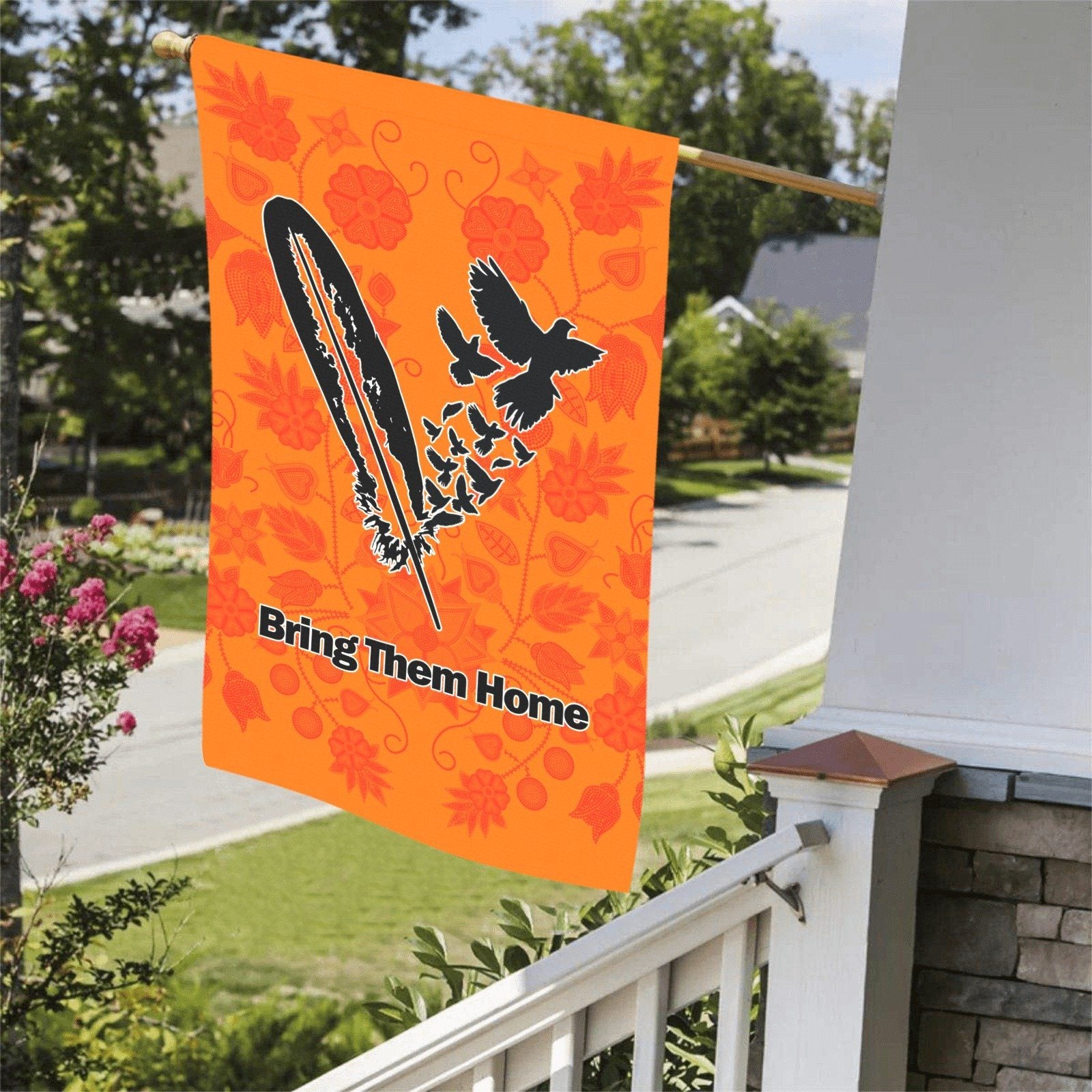 Floral Beadwork Real Orange - Bring Them Home Feather with Doves Garden Flag 36''x60'' (Two Sides Printing) Garden Flag 36‘’x60‘’ (Two Sides) e-joyer