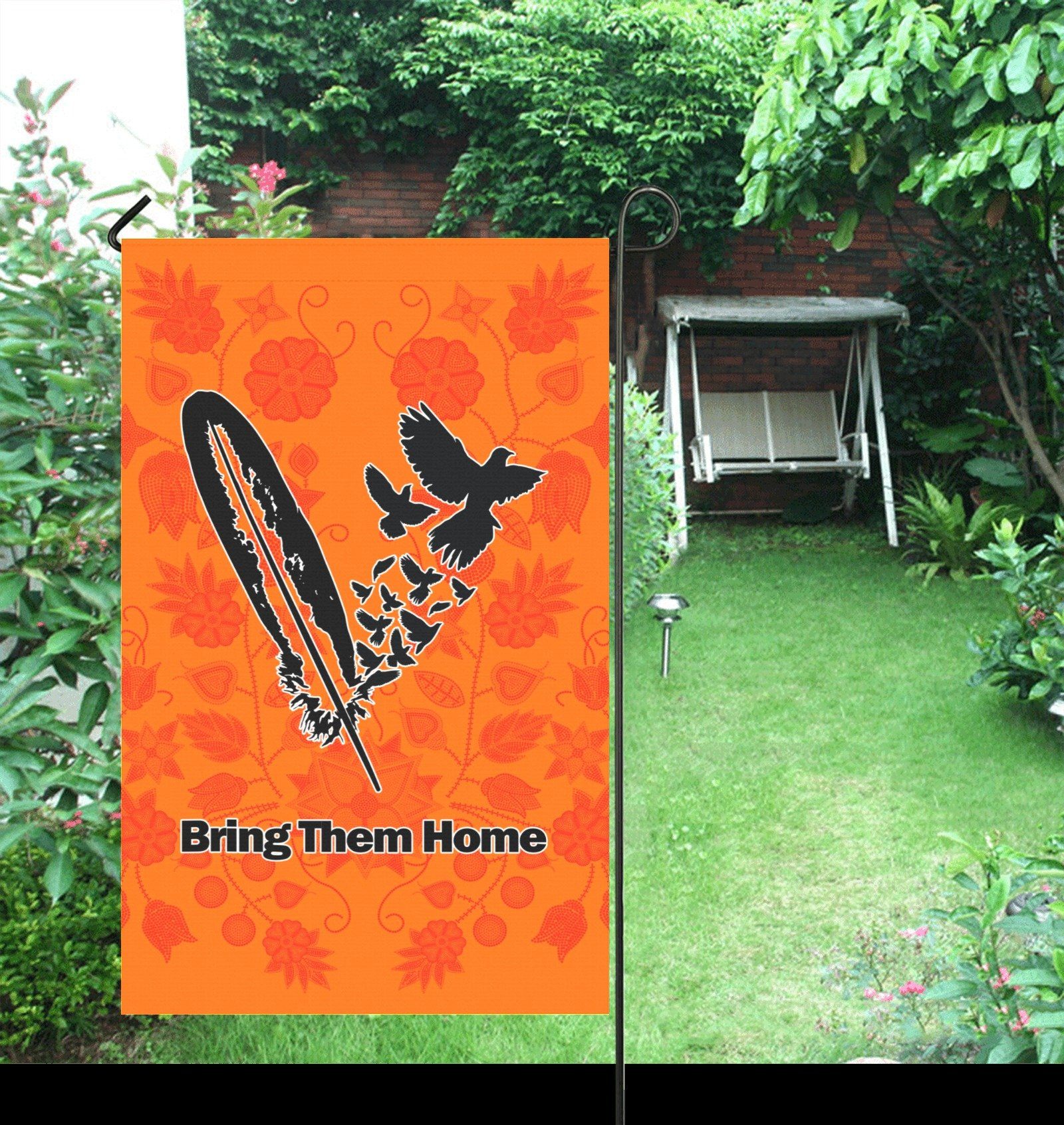 Floral Beadwork Real Orange - Bring Them Home Feather with Doves Garden Flag 36''x60'' (Two Sides Printing) Garden Flag 36‘’x60‘’ (Two Sides) e-joyer