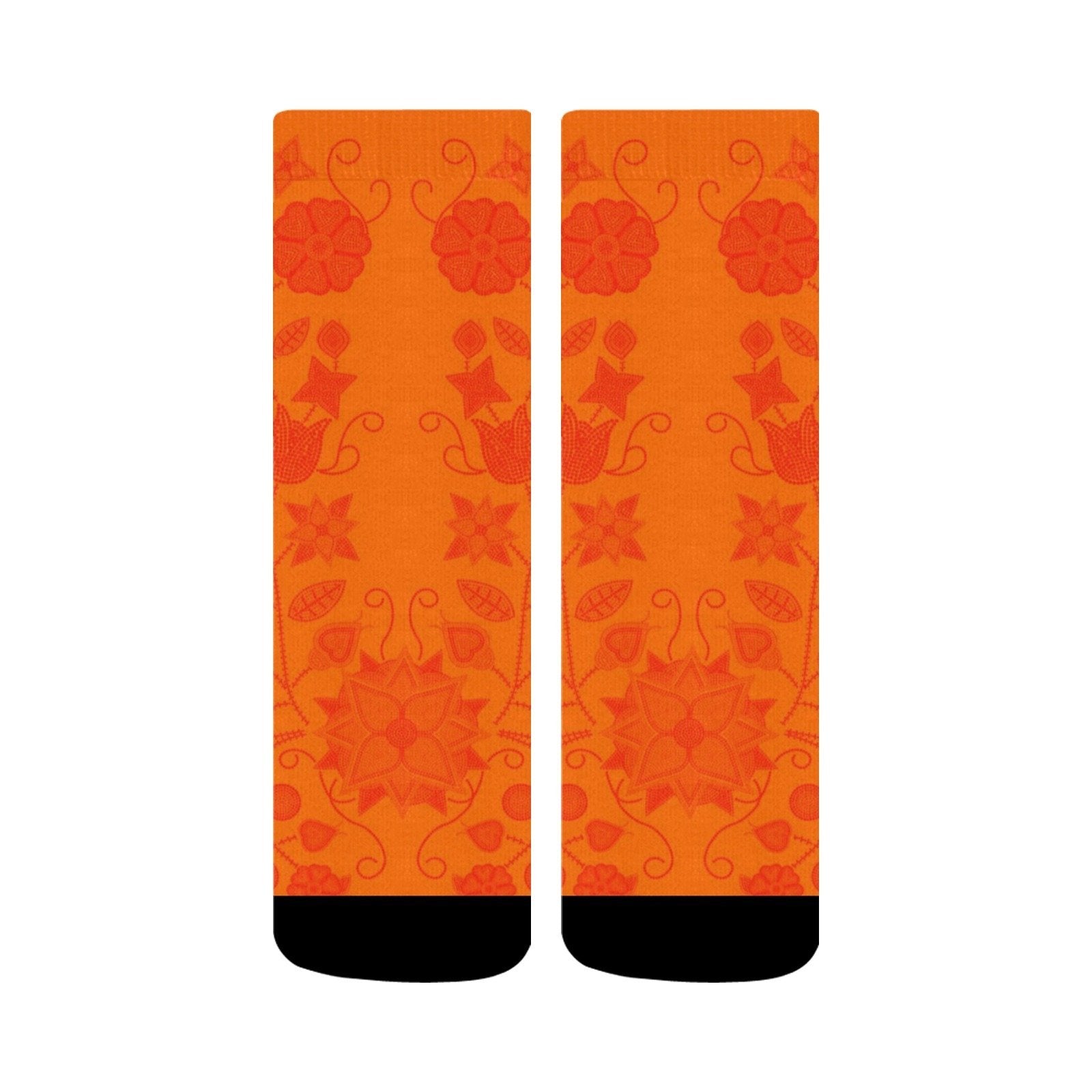 Floral Beadwork Real Orange Crew Socks Crew Socks e-joyer