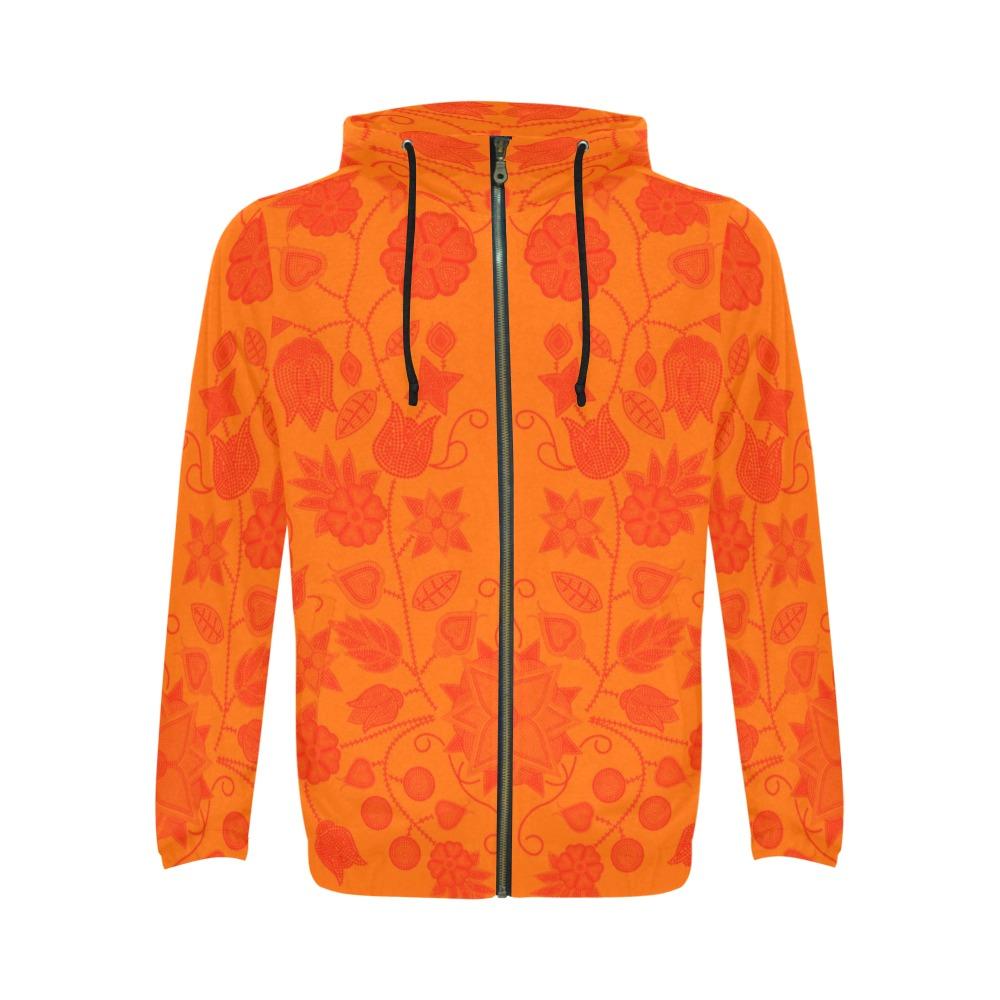 Floral Beadwork Real Orange Feather Directions All Over Print Full Zip Hoodie for Men (Model H14) All Over Print Full Zip Hoodie for Men (H14) e-joyer