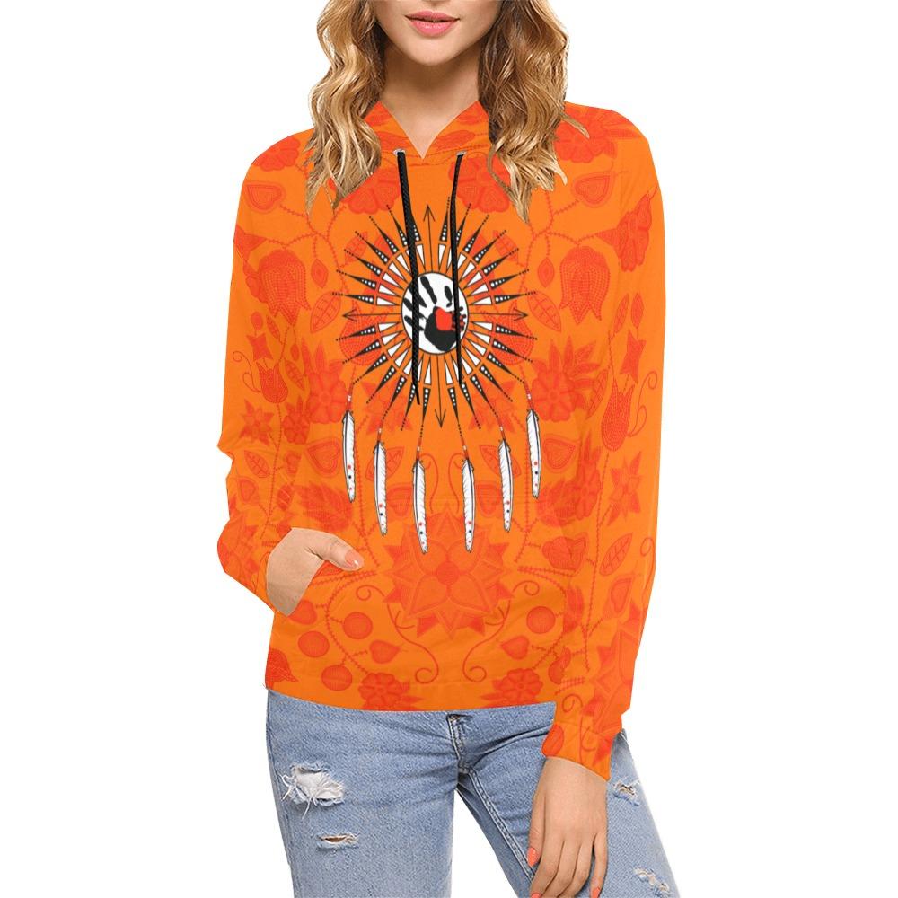 Floral Beadwork Real Orange Feather Directions All Over Print Hoodie for Women (USA Size) (Model H13) All Over Print Hoodie for Women (H13) e-joyer