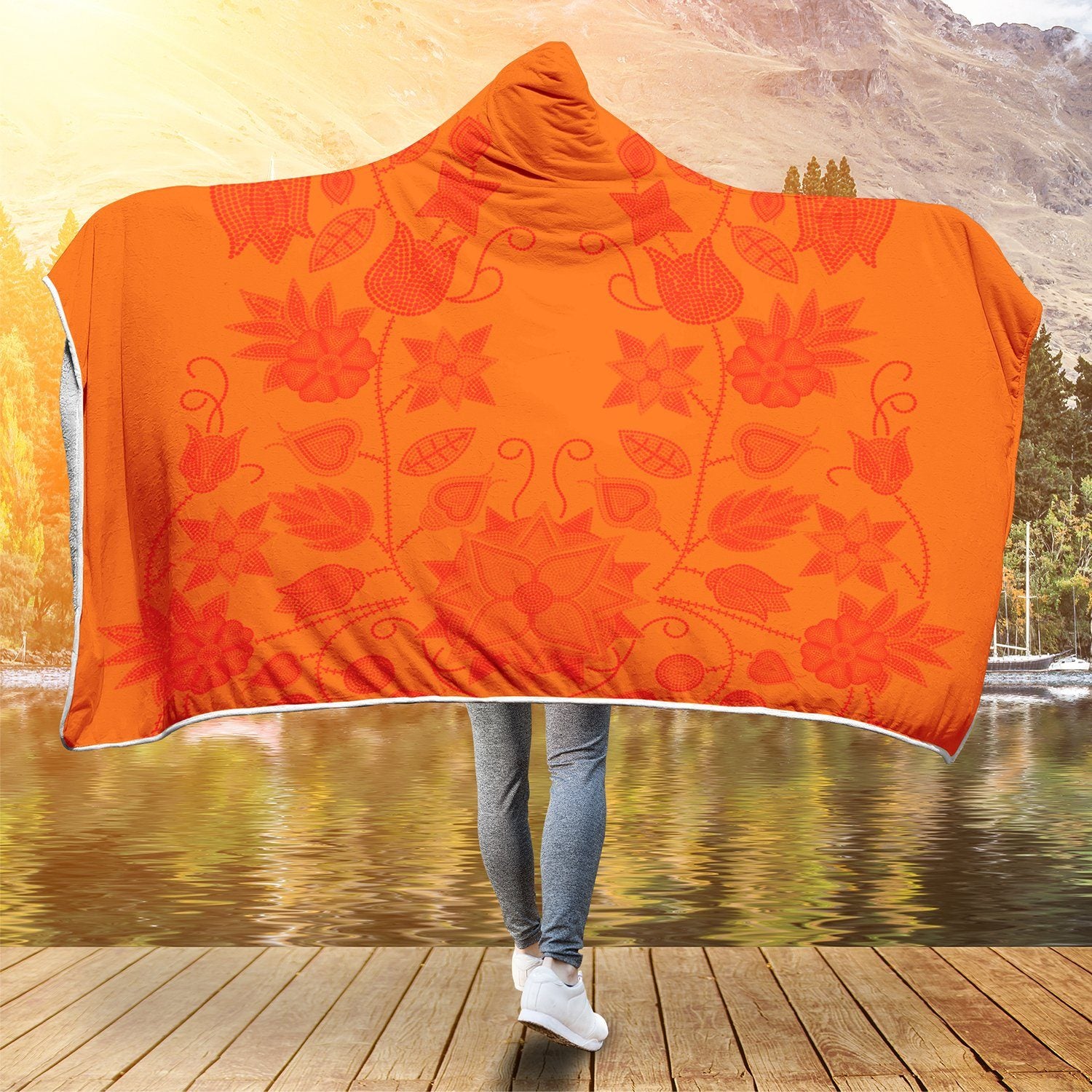 Floral Beadwork Real Orange Hooded Blanket blanket 49 Dzine