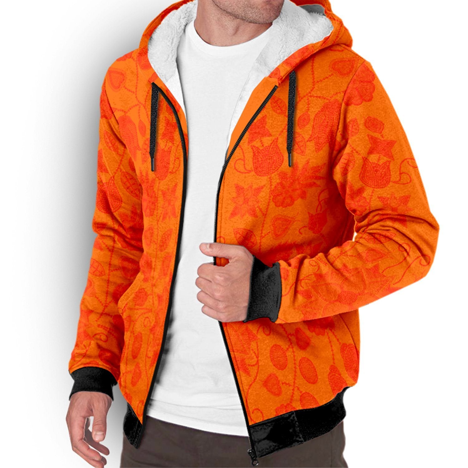 Floral Beadwork Real Orange Orange Sherpa Hoodie hoodie Herman