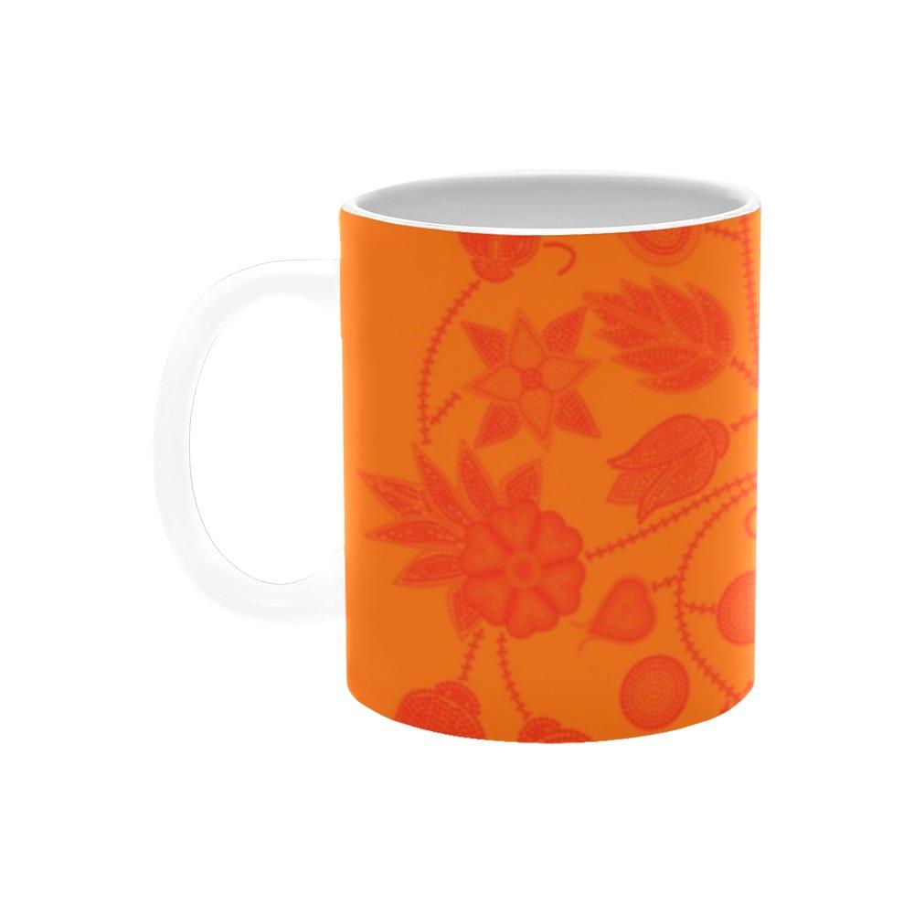 Floral Beadwork Real Orange White Mug(11OZ) White Mug e-joyer