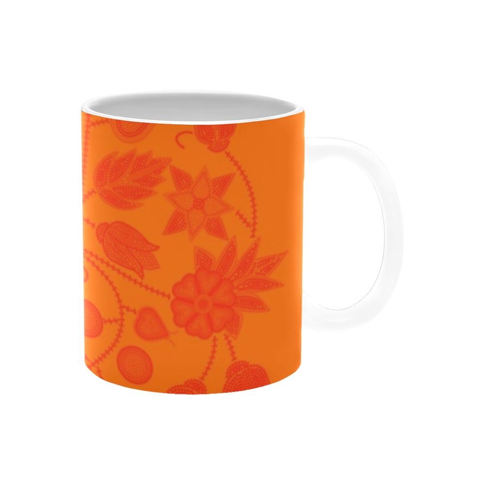 Floral Beadwork Real Orange White Mug(11OZ) White Mug e-joyer