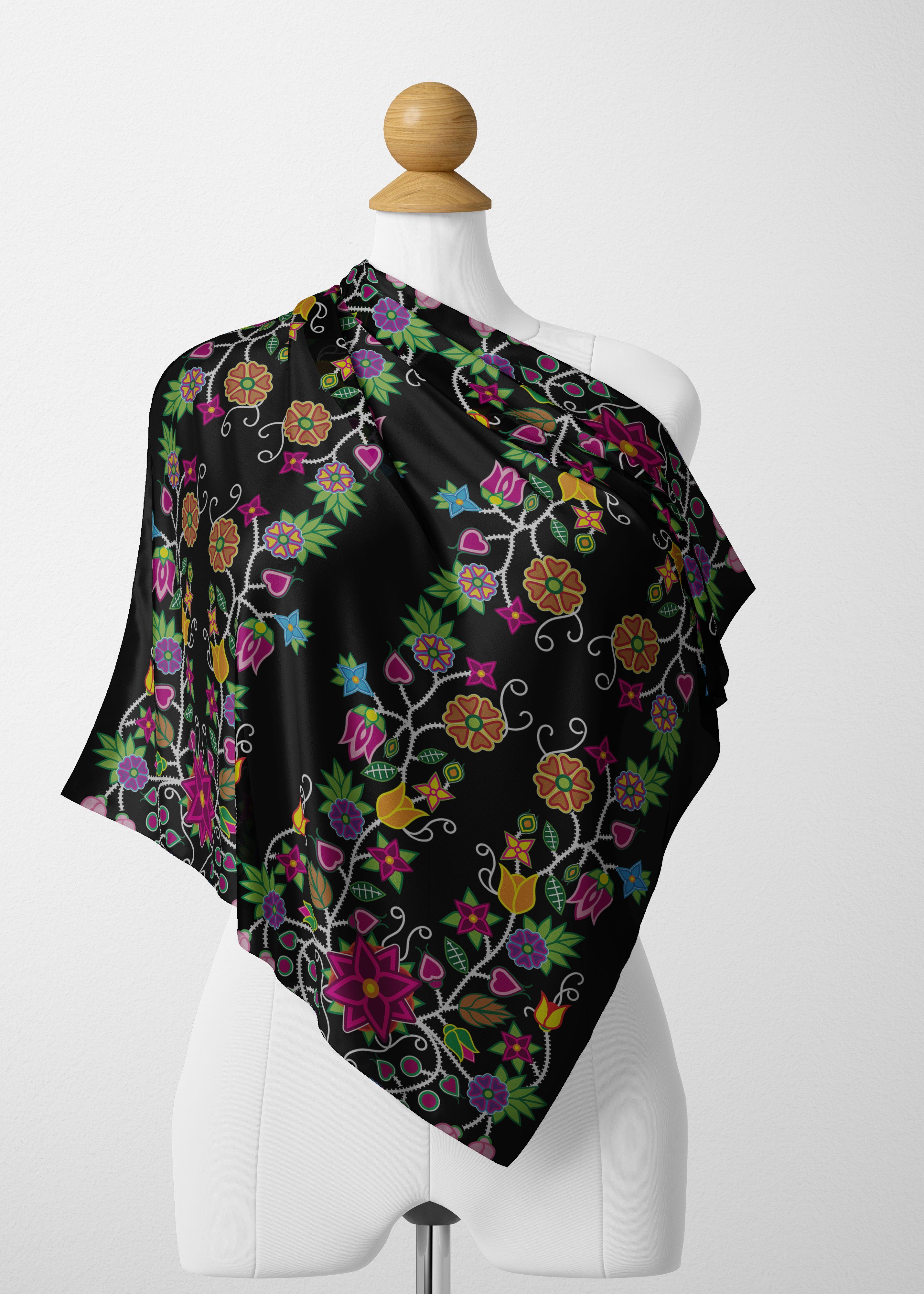 Floral Beadwork Satin Shawl Scarf 49 Dzine
