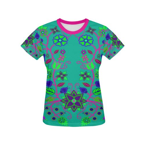 Floral Beadwork Seven Clans Deep Lake All Over Print T-shirt for Women/Large Size (USA Size) (Model T40) All Over Print T-Shirt for Women/Large (T40) e-joyer