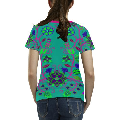 Floral Beadwork Seven Clans Deep Lake All Over Print T-shirt for Women/Large Size (USA Size) (Model T40) All Over Print T-Shirt for Women/Large (T40) e-joyer