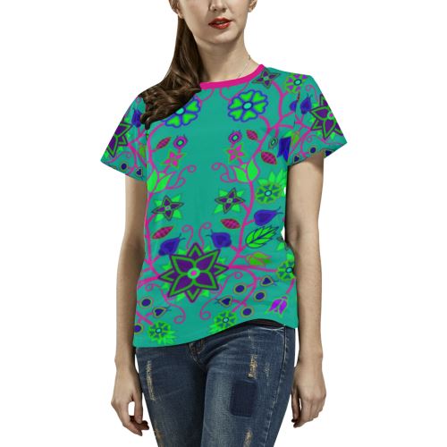 Floral Beadwork Seven Clans Deep Lake All Over Print T-shirt for Women/Large Size (USA Size) (Model T40) All Over Print T-Shirt for Women/Large (T40) e-joyer