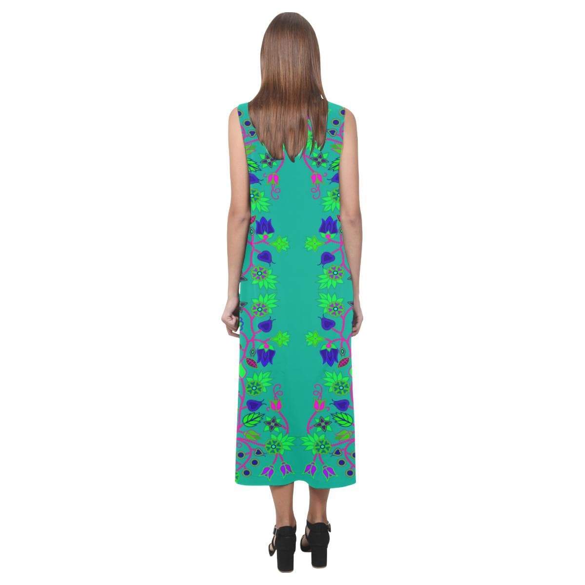 Floral Beadwork Seven Clans Deep Lake Phaedra Sleeveless Open Fork Long Dress (Model D08) Phaedra Sleeveless Open Fork Long Dress (D08) e-joyer
