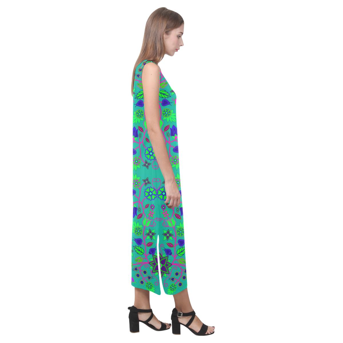 Floral Beadwork Seven Clans Deep Lake Phaedra Sleeveless Open Fork Long Dress (Model D08) Phaedra Sleeveless Open Fork Long Dress (D08) e-joyer