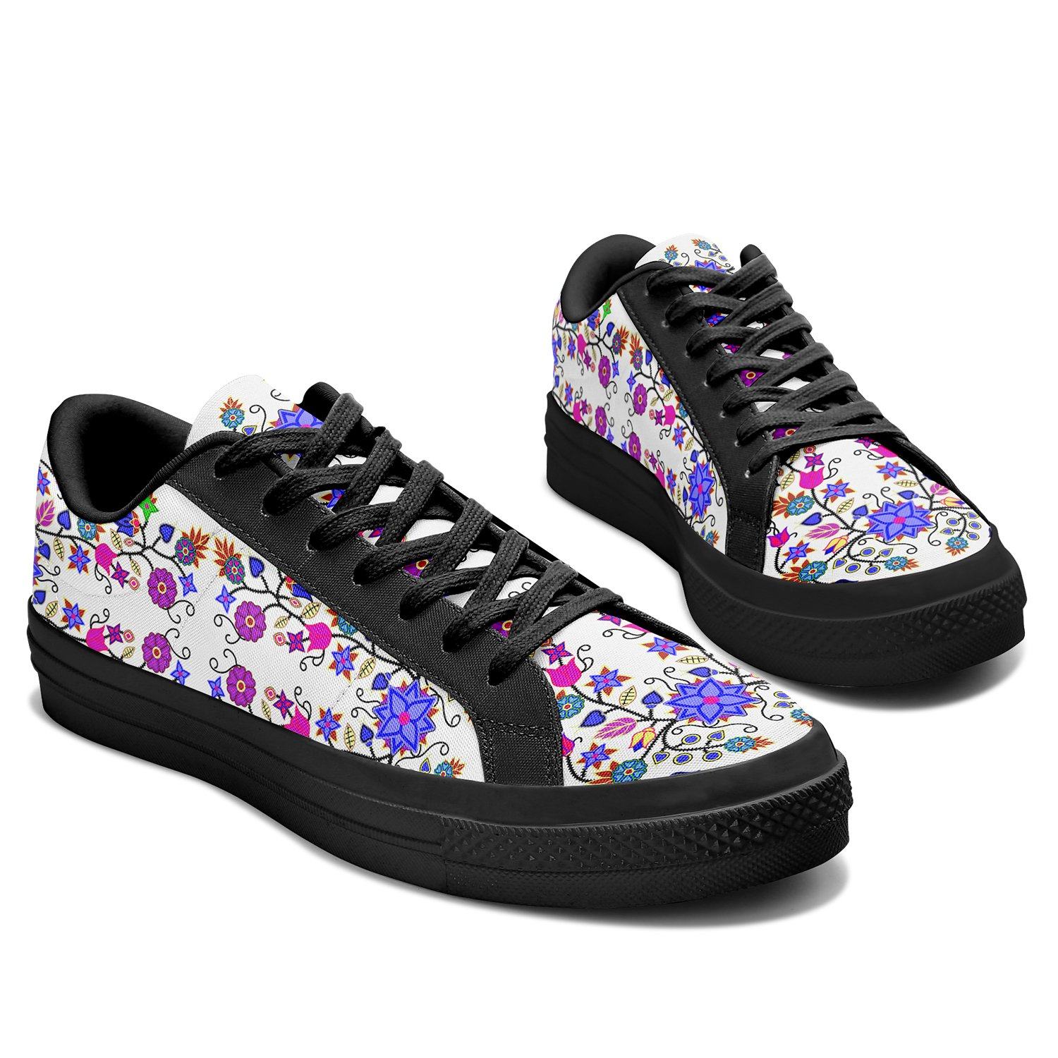 Floral Beadwork Seven Clans White Aapisi Low Top Canvas Shoes Black Sole 49 Dzine
