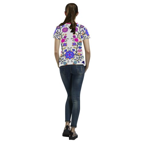 Floral Beadwork Seven Clans White All Over Print T-shirt for Women/Large Size (USA Size) (Model T40) All Over Print T-Shirt for Women/Large (T40) e-joyer