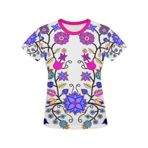 Floral Beadwork Seven Clans White All Over Print T-shirt for Women/Large Size (USA Size) (Model T40) All Over Print T-Shirt for Women/Large (T40) e-joyer