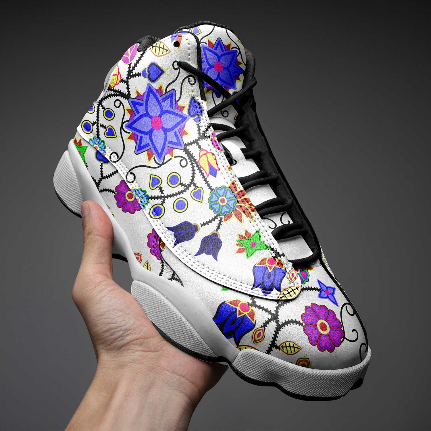 Floral Beadwork Seven Clans White Athletic Shoes Herman