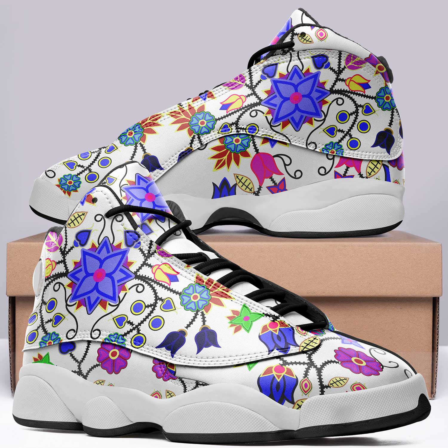 Floral Beadwork Seven Clans White Athletic Shoes Herman