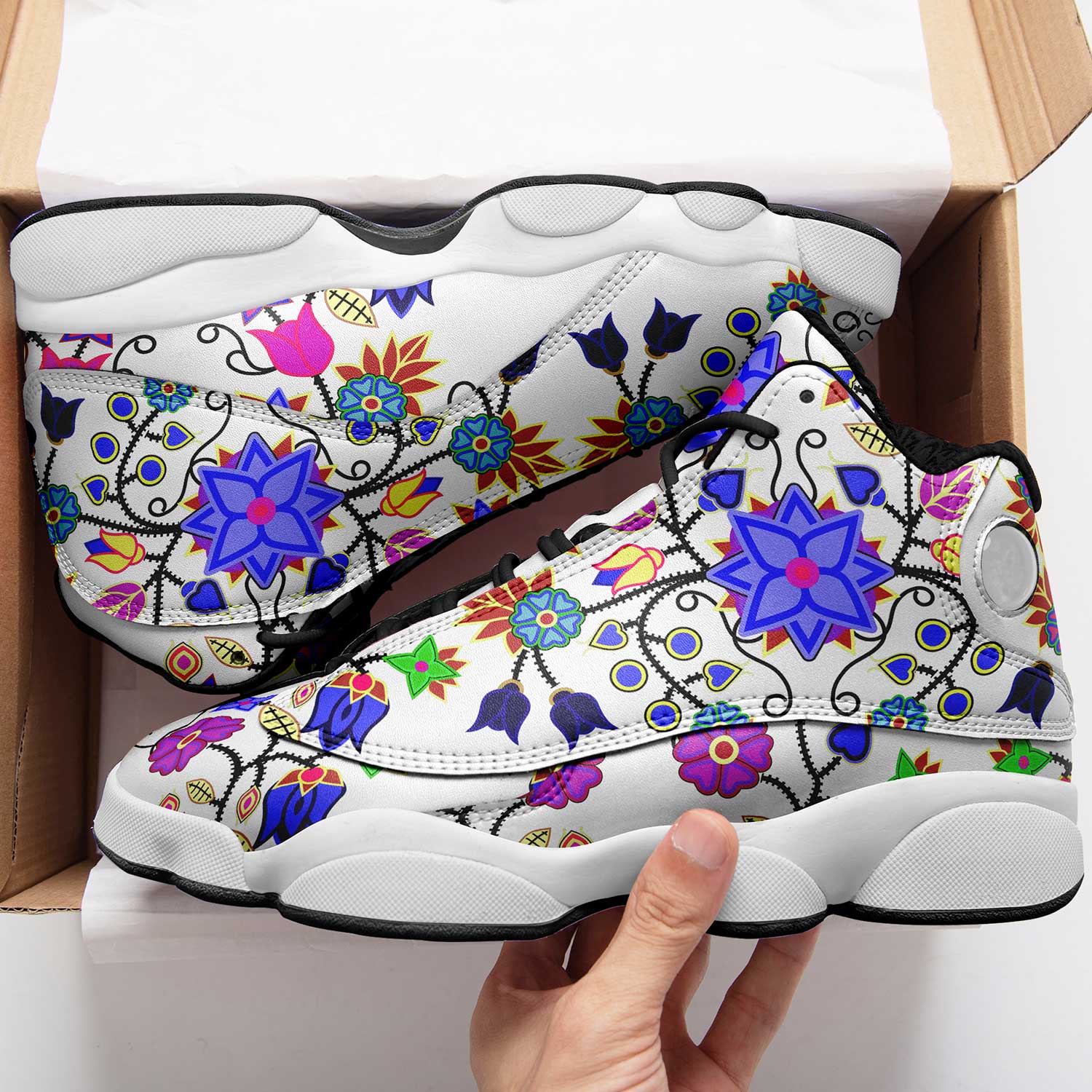 Floral Beadwork Seven Clans White Athletic Shoes Herman