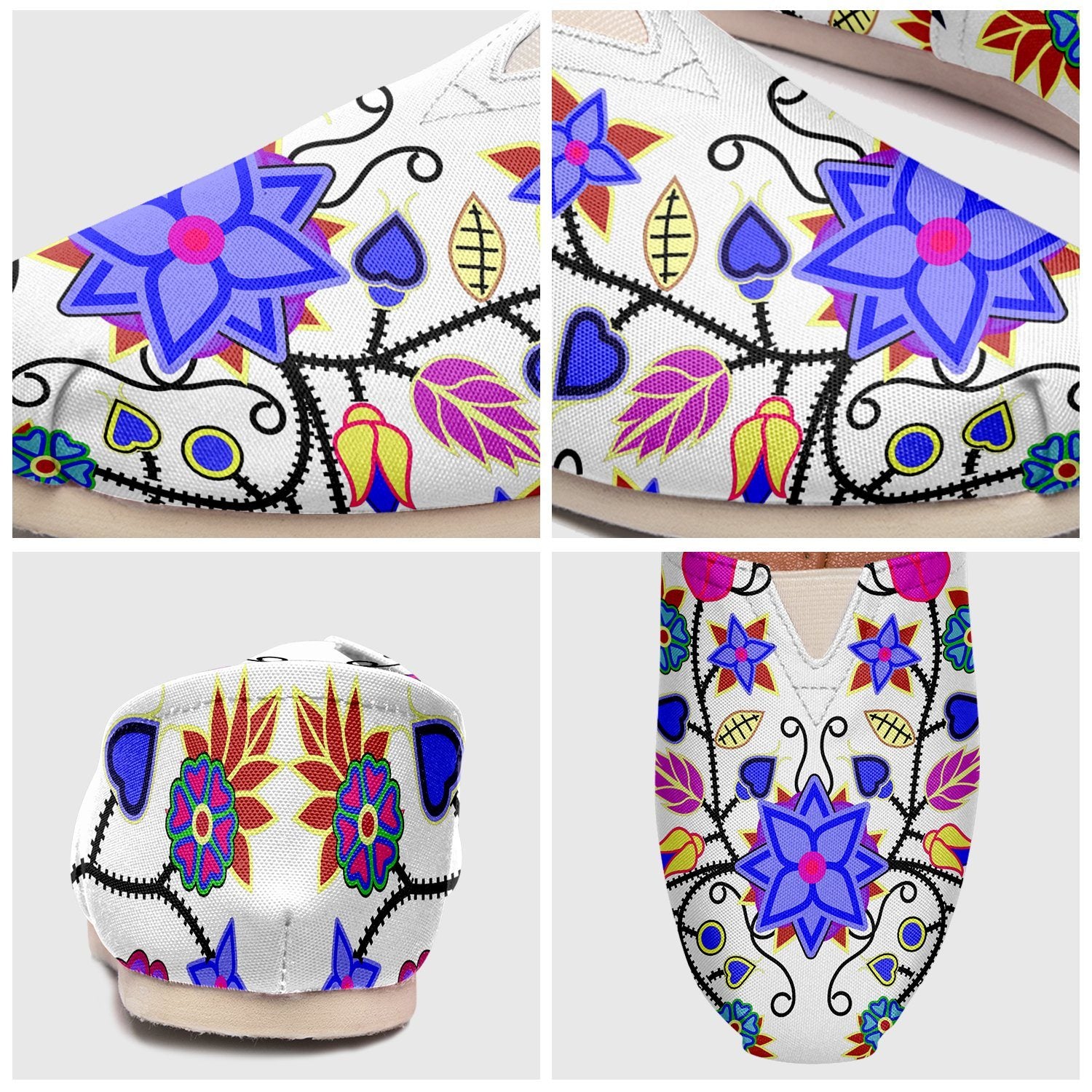 Floral Beadwork Seven Clans White Casual Unisex Slip On Shoe Herman