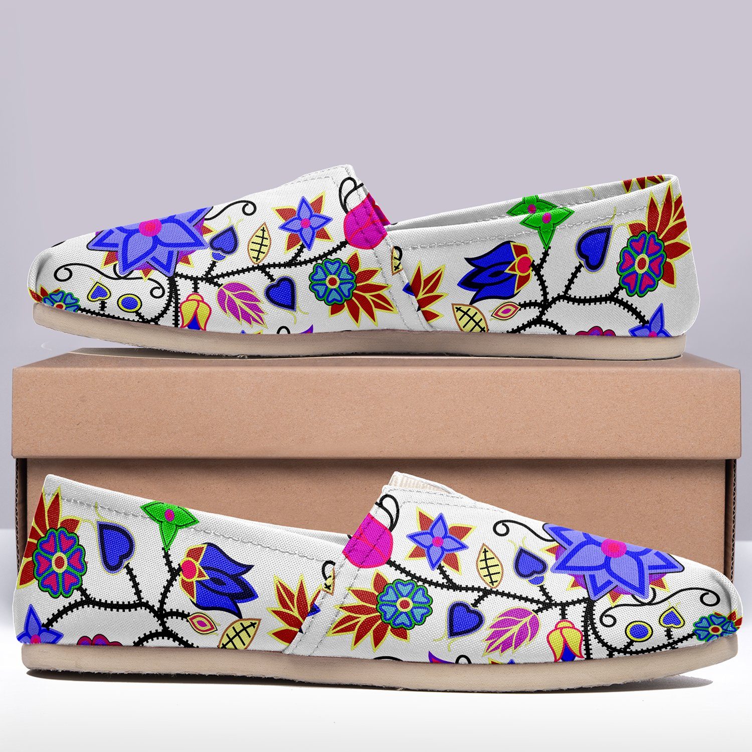 Floral Beadwork Seven Clans White Casual Unisex Slip On Shoe Herman