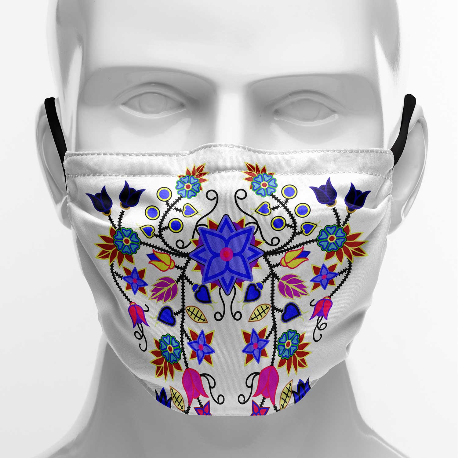 Floral Beadwork Seven Clans White Face Cover Herman