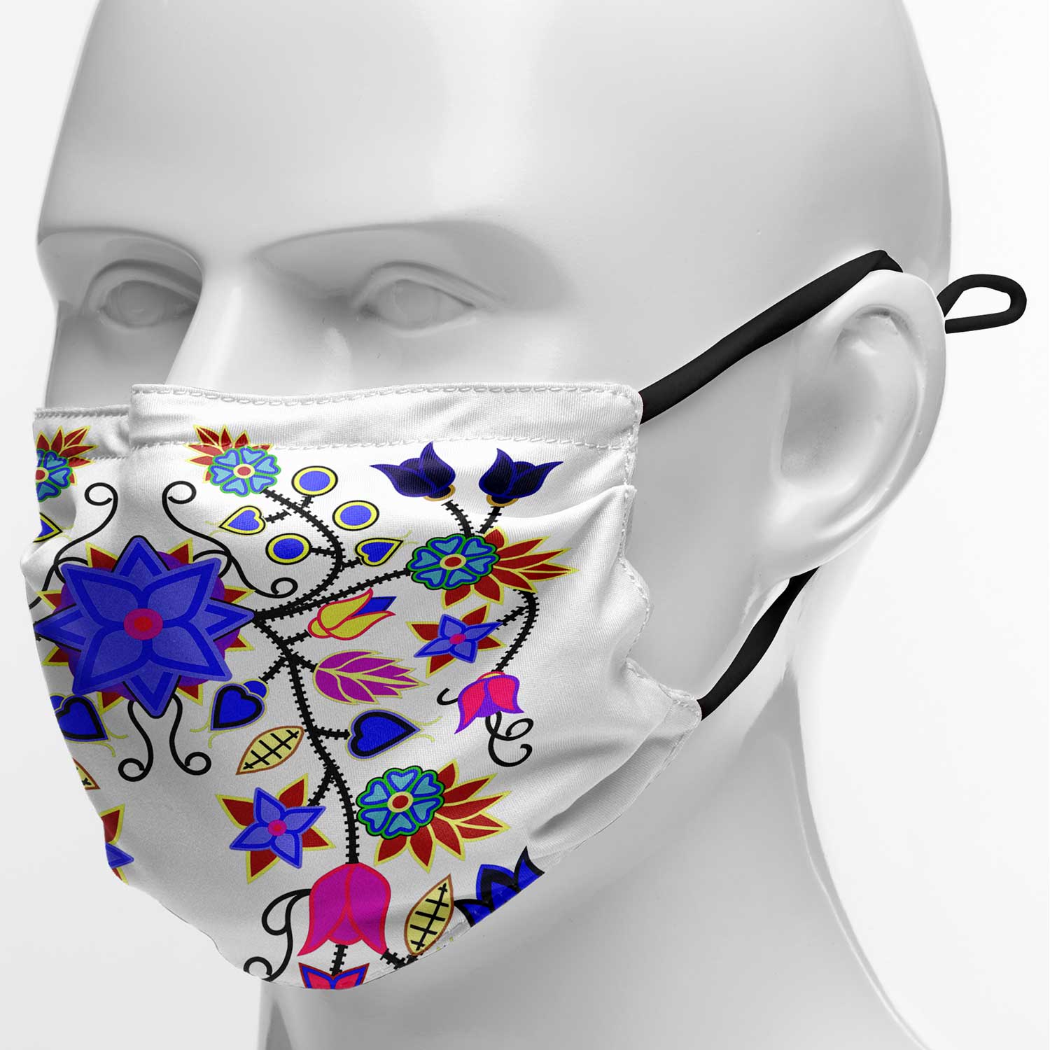 Floral Beadwork Seven Clans White Face Cover Herman