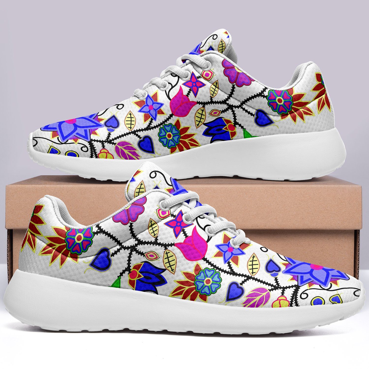 Floral Beadwork Seven Clans White Ikkaayi Sport Sneakers 49 Dzine