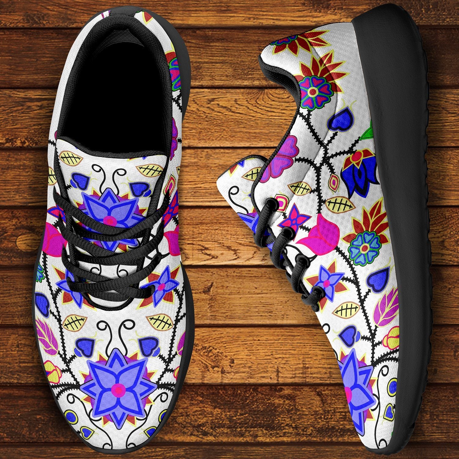 Floral Beadwork Seven Clans White Ikkaayi Sport Sneakers 49 Dzine