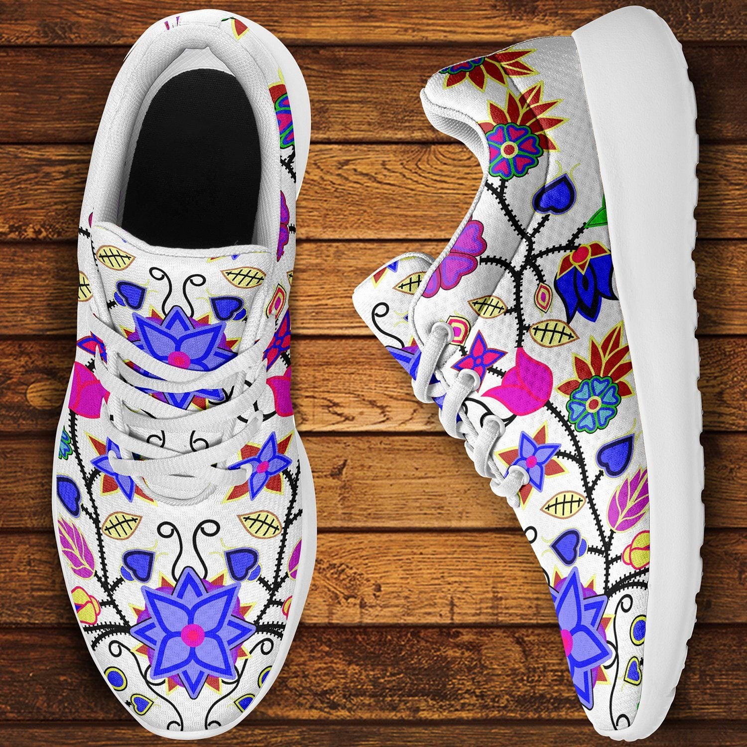 Floral Beadwork Seven Clans White Ikkaayi Sport Sneakers 49 Dzine