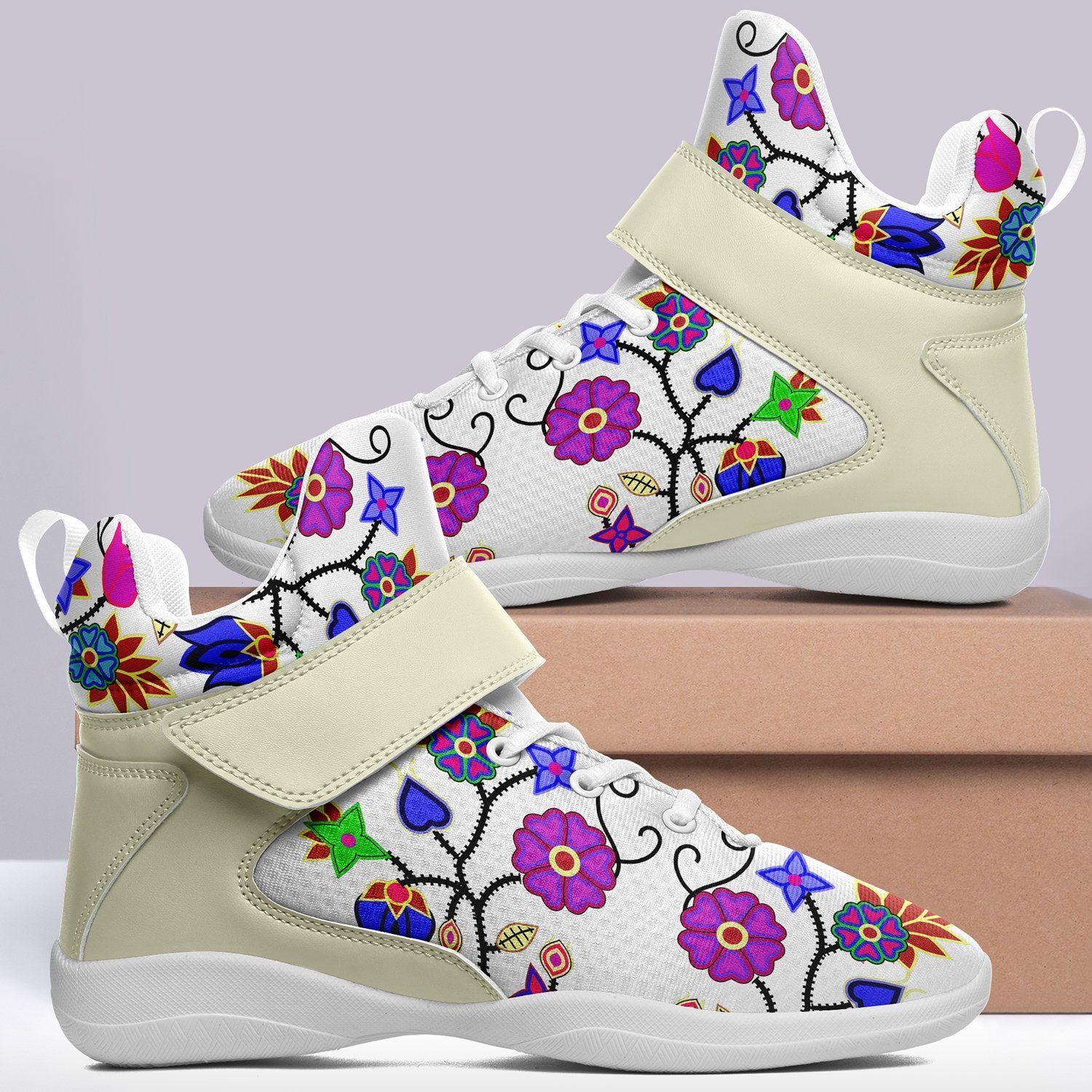 Floral Beadwork Seven Clans White Ipottaa Basketball / Sport High Top Shoes 49 Dzine