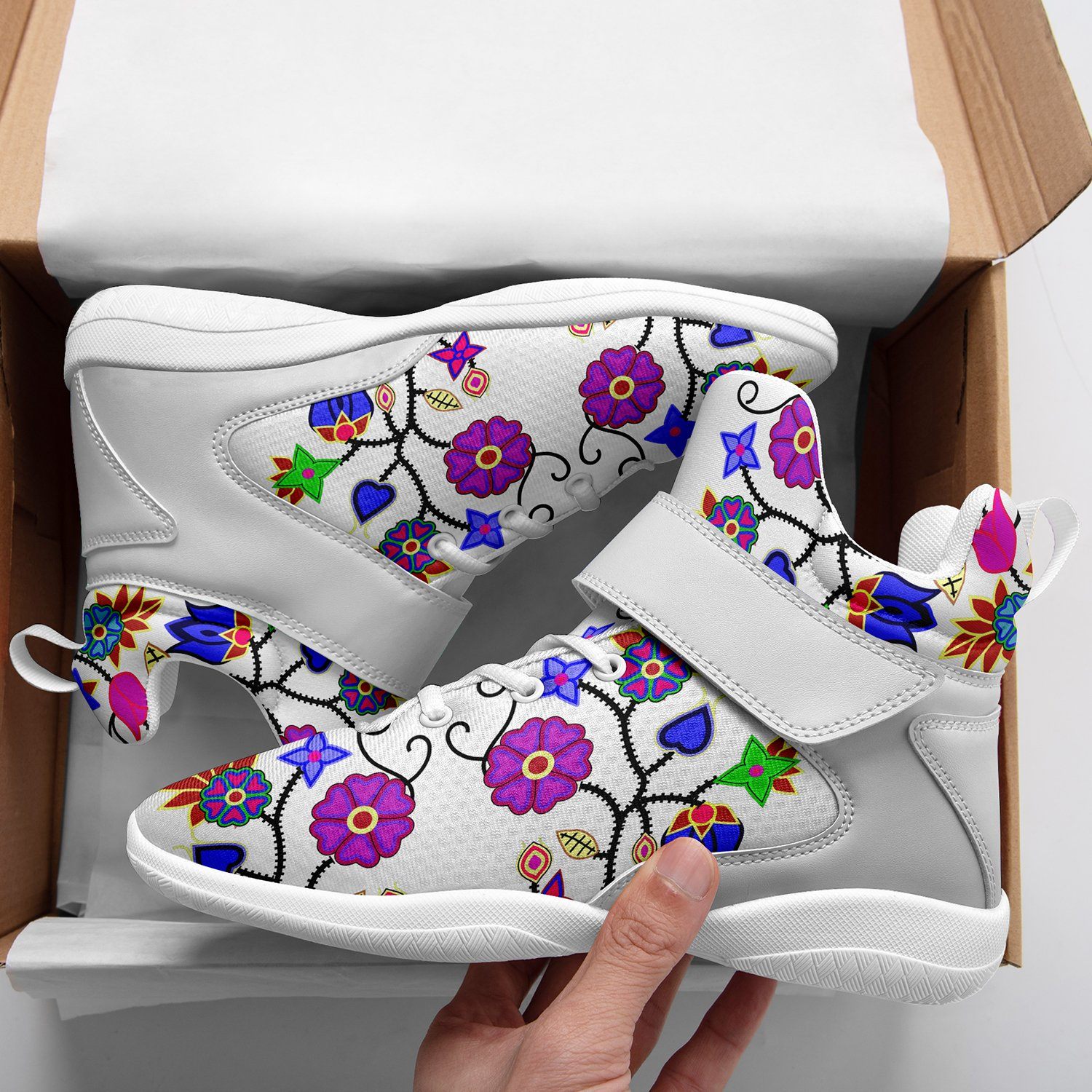 Floral Beadwork Seven Clans White Ipottaa Basketball / Sport High Top Shoes 49 Dzine