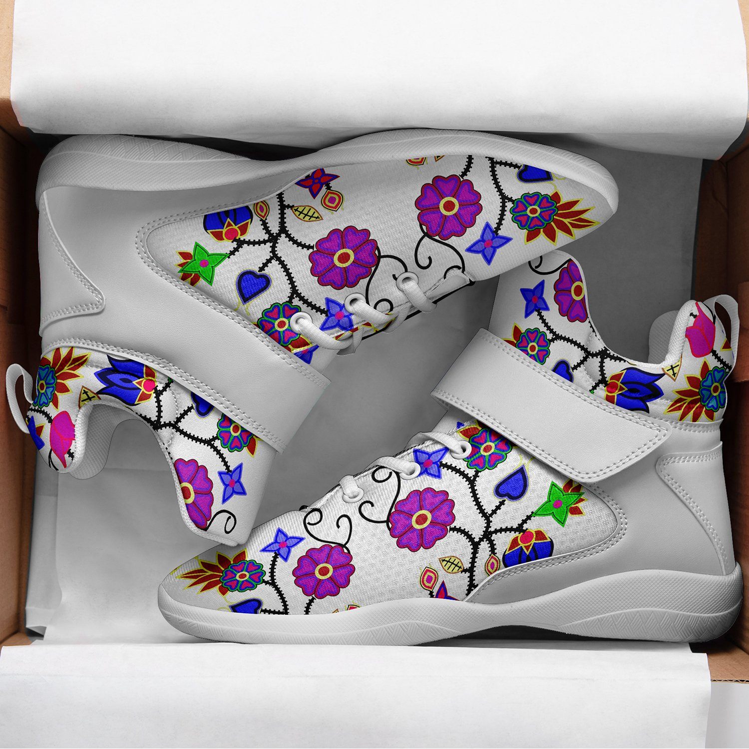 Floral Beadwork Seven Clans White Ipottaa Basketball / Sport High Top Shoes 49 Dzine