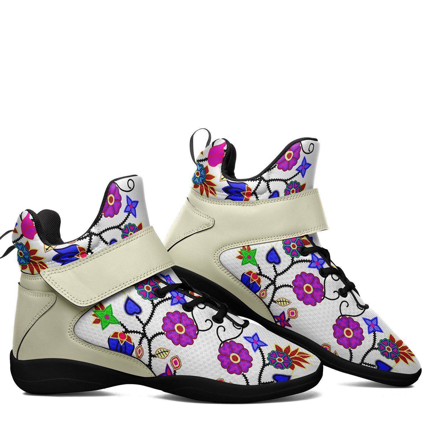 Floral Beadwork Seven Clans White Ipottaa Basketball / Sport High Top Shoes - Black Sole 49 Dzine